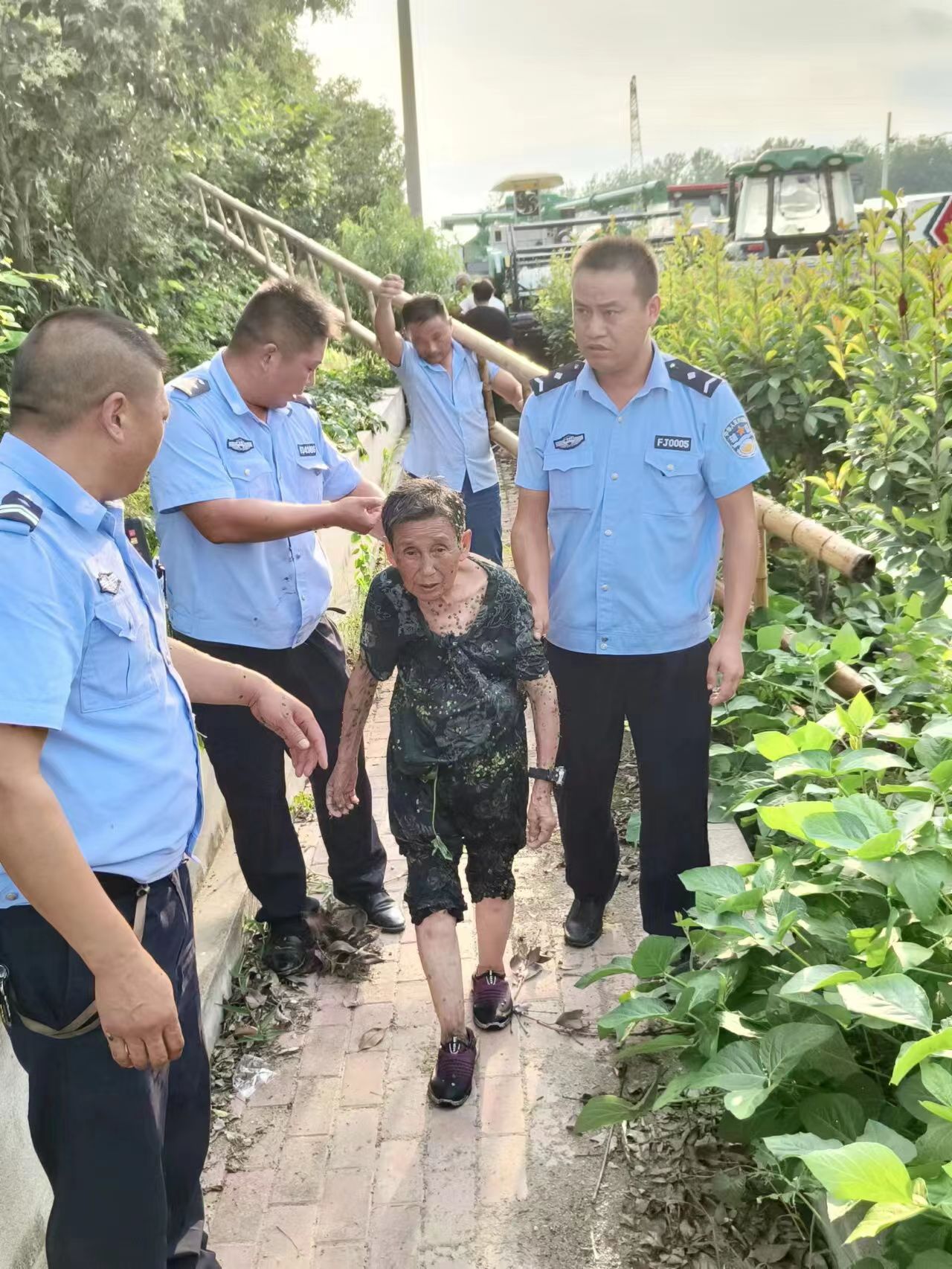 淮安市一老人跌入池中民警果断施救(图1)